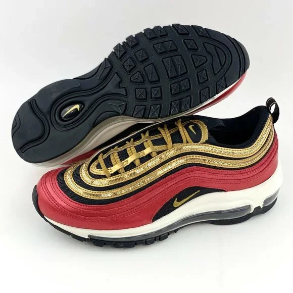Nike Air Max 97 Red Gold Sequin Women's Sneaker Shoes Metallic - Picture 3 of 12
